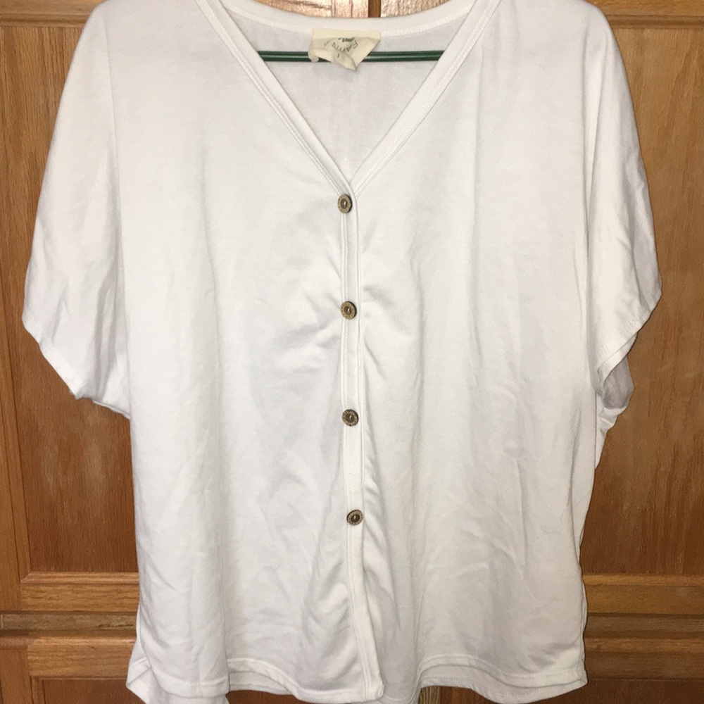 Over size white button tank
